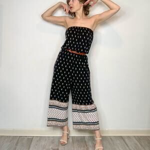 SHOW ME YOUR MUMU Estelle jumpsuit feather print strapless wide leg crop 2795